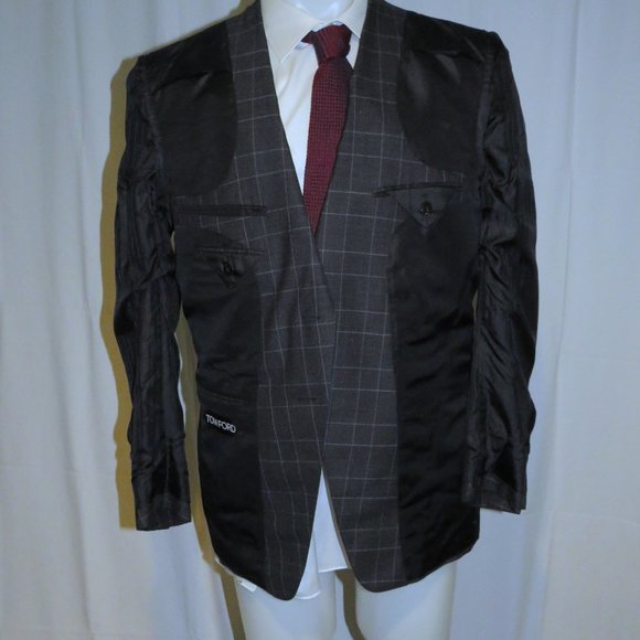 Tom Ford Fit Y O'Connor Current Gray Plaid Peak Lapel Two Button Suit 44R - Picture 12 of 16